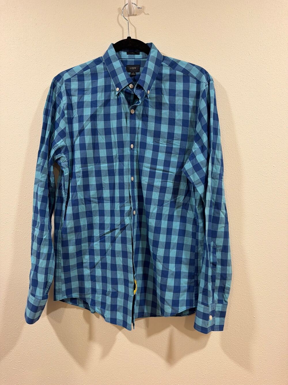 J.Crew Shirt Mens Medium Blue Plaid Flannel Slim Fit Preppy Flex Washed